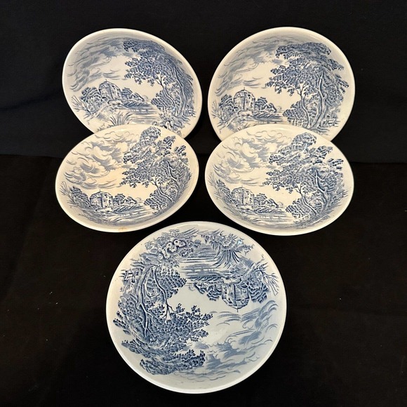 WEDGWOOD "Countryside Blue" Fruit/Dessert (Sauce) Bowl Set of 5 *PHOTOS - Picture 4 of 8